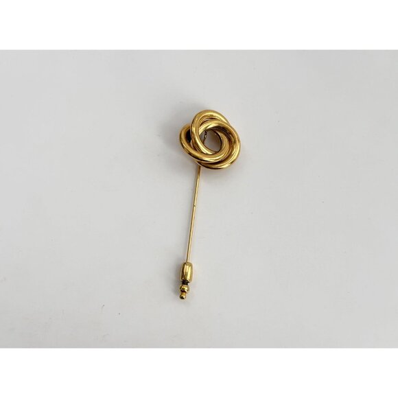 Triple Circle Entwined Gold Toned Vintage Stick Pin | Hat Pin | Lapel Pin - Picture 6 of 10